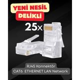 RJ45 Konnektör Yeni Nesil-Delikli Cat6 Ethernet Lan Network -25 Adet