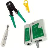 RJ45 RJ11 RJ9 Jack Telefon Data Kablosu Sıkma Çakma Pensesi + Cat5 Cat6 Data Telefon Kablosu Test Cihazı +Kablo Soyucusu +100 Adet RJ45 Jack Set