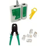 RJ45 RJ11 RJ9 Jack Telefon Data Kablosu Sıkma Çakma Pensesi +Data Telefon Kablosu Test Cihazı +Kablo Soyucu +100 Adet RJ45 Jack Set