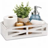 RJMKD Banyo Dekor Kutusu Tuvalet Kağıdı Tutucu, Rustik Ahşap Tuvalet Tankı Kutusu, Çiftlik Evi Tuvalet Banyo Düzenleyici Oturma Odası, Masa Tezgahı, Mutfak için Saklama Sepeti (Rustik Beyaz)