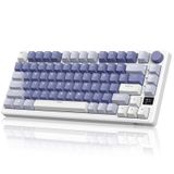 RK ROYAL KLUDGE M75 oyun klavyesi kablosuz %75 TKL mekanik klavye RGB 2,4 GHz kablosuz/Bluetooth/USB-C QWERTZ OLED akıllı ekran ve düğmeli Hot Swappable kahverengi şalter, lavanta moru