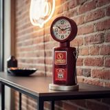 RK66 Kırmızı Retro Route 66 Benzin Pompası 35 cm Metal Masa Saati Ofis Ev Dekor Obje Hediyelik Eşya