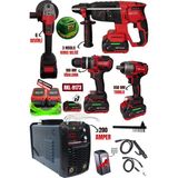 RKL-9173 Retools Bordo 5'li Set (4'lü Set + 200 Amper Kaynak) Darbeli Matkap Seti 21 Volt Akü ile Yüksek Güç ve Performans