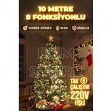 rkm store 10 Metre Gün Işığı 100 Ledli Fişli 8 Fonksiyonlu Yılbaşı Ağacı Işığı Organizasyon Led Işık