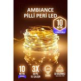 Rkm Store Dekoratif 10 Metre Peri LED Gün Işığı 3 Pilli 3 Fonksiyonlu