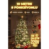 Rkm Store LED Işık Gün Işığı 10 Metre Yılbaşı Işığı Fişli Şeffaf Kablolu 8 Fonksiyonlu Eklemeli - 3000K - Gün Işığı