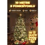 rkmstore 10 Metre Gün Işığı 100 Ledli Fişli 8 Fonksiyonlu Yılbaşı Ağacı Işığı Organizasyon Led Işık