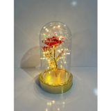 Rkmstore Sevgililer Ve Anneler Gününe Özel Dekoratif Solmayan Sonsuzluk Gül Işıklı Fanus Işıklı Gold Fanus