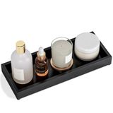 RKZ Parfüm Mum Biblo Aksesuarları için Banyo Vanity Tepsi, Tezgah için Küçük Ahşap Dekoratif Tepsiler Mutfak Lavabosu Şifonyer Tezgah Dekoru Dikdörtgen Ahşap Düzenleyici, Siyah