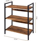 Rmd Shop Çok Amaçlı 3 Katlı Metal Ahşap Raf | Masif Ahşap Ayakkabılık, Mutfak Düzenleyici ve Çiçeklik Standı | 62x35x90 cm - Siyah - Ceviz