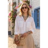 Rmy Moda Kadın Beyaz Pamuk Oxford Kumaş Püskül Detaylı Çift Cepli Gömlek - 40