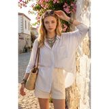 Rmy Moda Kadın Lacivert Çizgili Viskon Vual %100 Pamuk Oversize Gömlek - 40