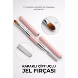 RNK BEAUTY Profesyonel Çift Uçlu Kapaklı Jel Fırçası Pembe – Builder Gel & Polygel Spatulası