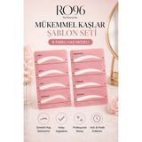 RO96 Kaş Şablonu 8 Model + Maybelline Sky High Maskara Profesyonel Makyaj Seti