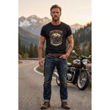 Road Freedom Motorsiklet Baskılı Erkek Tişört Vintage Retro Tasarım Bisiklet Yaka - Siyah