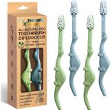 ROARex® Bitkilerden Yapılan Tamamen Doğal Çevre Dostu Çocuk Diş Fırçası - Dinozorlar 4-36m - Bebekten Yürümeye Başlayan Yürümeye Başlayan Çocuklara - Mavi/Yeşil - 4pk | Gezegen Ürünü için %1