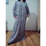 Robadan Uzun Kollu %100 Viskon Basma Çiçekli Anne Elbise, Namaz Elbisesi - İndigo-1 - 3