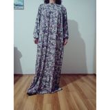 Robadan Uzun Kollu %100 Viskon Basma Çiçekli Anne Elbise, Namaz Elbisesi - Pembe-158596 - 3