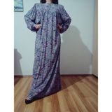 Robadan Uzun Kollu %100 Viskon Basma Çiçekli Anne Elbise, Namaz Elbisesi - Pembe-158971 - 3
