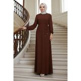 Robalı Piliseli Ayrobin Elbise Kahverengi HM2872 - 40