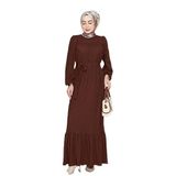 Robalı Sahra Tesettür Elbise-Kahverengi