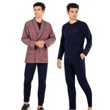 Robdöşambır Ve Lacivert Penye Uzunkollu Pijama Damat Çeyiz Seti