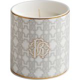 Roberto Cavalli Monogram Beyaz Gri Desenli Porselen Bardaklı Kokulu Mum 9 cm - Standart