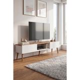 ROBEVE 140 cm Modern TV Ünitesi Konsol 2 Kapaklı Ahşap Ayaklı Televizyon Sehpası Salon ve Oturma Odası İçin Şık Tasarımlı TV Konsolu Televizyon Ünitesi TV Ünitesi Konsol