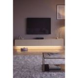 ROBEVE 240 cm LED Aydınlatmalı Duvara Monte TV Ünitesi - Modern Televizyon Ünitesi Televizyon Sehpası - 4 Kapaklı Depolama Alanlı Salon Televizyon Konsolu - Kumbeji Kumtaşı Duvar Tipi TV Dolabı