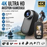 Robeve 4K Ultra Hd Mini Aksiyon Kamerası – 1.47” Hd Ekranlı Taşınabilir Wireless Vlog Kamera, 180° Döner Lens, Kablosuz Bağlantı, Fotoğraf & Video Çekimi, 12 Parça Aksesuar Setli Kompakt Cep Kamerası - Siyah