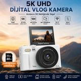 Robeve 5k UHD 75MP Fotoğraf Makinesi Dijital Vlog Kamera – 18X Dijital Zoom, 180° Dönebilen IPS Ekran, Wi-Fi Kontrollü, Slow Motion & Time-Lapse Destekli 64GB Sd Kart Hediyeli Fotoğraf Makinası - Beyaz