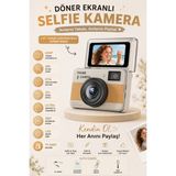 Robeve 68MP Dijital Fotoğraf Makinesi | 180° Döner Ekranlı Mini Selfie Kamera | 16X Zoom, LED Flaş, Tf Kart Destekli Retro Fotoğraf Makinesi Mini Kamera - Turuncu
