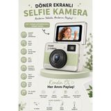 Robeve 68MP Dijital Fotoğraf Makinesi | 180° Döner Ekranlı Mini Selfie Kamera | 16X Zoom, LED Flaş, Tf Kart Destekli Retro Fotoğraf Makinesi Mini Kamera - Yeşil