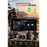 Robeve 8.1 Inç Motosiklet Carplay Android Auto Navigasyon Ekranı – IPS Dokunmatik Ekran, Ön Arka Dvr Kamera, Tpms Lastik Basınç Sensörü, Gps Hız Göstergesi, Kablosuz Gidon Kumandası, IP67 Su Geçirmez - Siyah