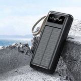 Robeve Acl 20000 Mah Powerbank Göstergeli Powerbank Solar Fenerli Güneş Enerjili Type C - Lightning - Micro USB - USB Kablolu Powerbank Taşınabilir Şarj Aleti Hızlı Şarj Aleti Powerbank Pw-60 - Siyah