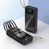 Robeve Acl 30000 Mah Powerbank Göstergeli Powerbank Solar Fenerli Güneş Enerjili Type C - Lightning - Micro USB - USB Kablolu Powerbank Taşınabilir Şarj Aleti Hızlı Şarj Aleti Powerbank Pw-61 - Siyah