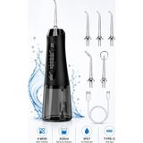 Robeve Auhma AMF11 Şarjlı Ağız Duşu 320ML Su Hazneli 4 Modlu Ipx7 Su Geçirmez Type-C Hızlı Şarjlı 5 Başlıklı Profesyonel Ağız ve Diş Temizleme Cihazı - Siyah