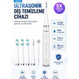 Robeve Auhma AMF14 Ultrasonik Diş Temizleme Cihazı Elektrikli Diş Fırçası Seti | 42.000 Titreşim/dk | 5 Akıllı Mod | Ipx8 Su Geçirmez | Diş Taşı Temizleyici, Plak Temizleyici, Ağız Aynalı 5 Başlıkllı - Beyaz