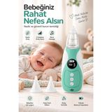 Robeve Auhma Elektrikli Bebek Burun Aspiratörü 3 Kademeli Burun Temizleme Cihazı, 3 Gıda Sınıfı Silikon Başlıklı, Rahatlatıcı Müzik Destekli, Sökülebilir Kolay Temizlenebilir Şarjlı Nazal Aspiratör - Beyaz - Yeşil