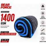 Robeve Bear Force Premium Araç Kurulama Havlusu 50X80 cm 1400 Gsm Çift Taraflı Mikrofiber Oto Kurulama Bezi Dikişsiz Kenar Burgulu Ilmek Yapılı Yüksek Su Emici Profesyonel Araç Bakım Havlusu - Mavi - Antrasit