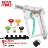 Robeve Bear Force Şeffaf Basınçlı Yıkama Tabancası 5'li Nozzle Set ve Kemer Klipsi Ile Birlikte Araç Yıkama Tabancası Profesyonel Şeffaf Tasarım Oto Yıkama Tabancası - K Serisi ile Uyumlu