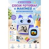 Robeve Çocuk Fotoğraf Makinesi Anında Termal Baskılı – 20 Mp Çift Kameralı, 2.0” Hd Ekranlı, Siyah Beyaz Baskı, Eğitici Oyunlu, Type-C Şarjlı Çocuk Kamerası - Mavi