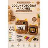 Robeve Çocuk Fotoğraf Makinesi Anında Termal Baskılı – 20 Mp Çift Kameralı, 2.0” Hd Ekranlı, Siyah Beyaz Baskı, Eğitici Oyunlu, Type-C Şarjlı Çocuk Kamerası - Sarı
