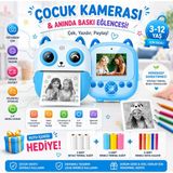 Robeve Çocuk Kamerası Anında Baskılı Termal Yazıcılı Fotoğraf Makinesi 3-12 Yaş Çocuk Fotoğraf Kamerası Video Kayıtlı Selfie Özellikli Eğitici Oyuncak Kamera 3 Renkli + 3 Beyaz Kağıt Hediyeli Pembe - Mavi