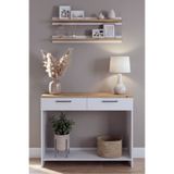 ROBEVE Dresuar 130 cm - 2 Çekmeceli Modern Dresuar - 2 Duvar Rafı ile Birlikte Antre Dresuarı , Dekoratif Salon Konsolu , Modern Hol ve Koridor Dresuarı Modern Dresuar Atlantik Çam - Beyaz