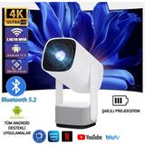 Robeve Full Hd 1080P Şarjlı Projeksiyon Cihazı - Dev Ekran, Wifi Bağlantılı, Hazır Android Kurulu, Hdmı/usb Girişli, Ev Sinema Sistemi Taşınabilir Projektör Sinema Sistemi Şarjlı Projeksiyon Cihazı - Beyaz
