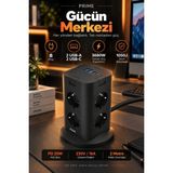 Robeve Fulltech Prıme 8’li Akım Korumalı Kule Priz 3680W - Pd 20W, 1050J Koruma, 2 Usb-C + 2 Usb-A, 4 Bağımsız Güç Anahtarı, 2 Metre Kablolu Dikey Çoklu Priz Grup Priz Kule Tipi Grup Priz - Siyah