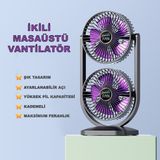 Robeve İkili Fan Vantilatör Şarjlı Masaüstü Vantilatör Fan - Yüksek Pil Kapasitesi - Güçlü Fan Motoru - Ayarlanabilir Başlık - Maksimum Serinlik - Beyaz - Gri