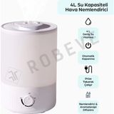 Robeve Rbh-02 Ultrasonik Hava Nemlendirici Aroma Difüzörü 4 Litre Buhar Makinesi 4l Nemlendirici - Otomatik Kapanma Sessiz Çalışma Ayarlanabilir Buhar Seviyesi - Beyaz