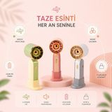 Robeve Şarjlı Mini Vantilatör Taşınabilir El Fanı Masaüstü Kullanımlı USB Şarjlı Sessiz Güçlü Hava Akışlı Kompakt El Tipi Vantilatör Telefon Stantlı Vantilatör Yüksek Güçlü Vantilatör - Gri - Sarı